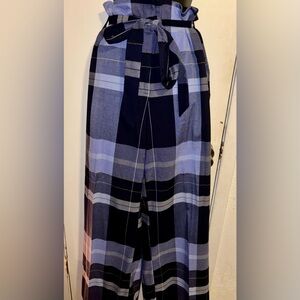 🆕 Ashley Stewart Plus Size Wide-Leg Plaid Pants with Matching Belt | Blue/Black